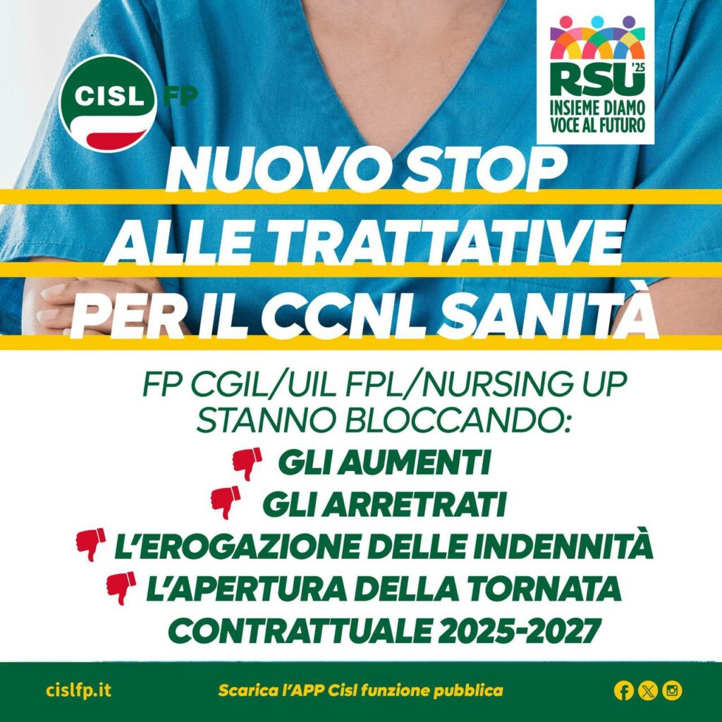 Contratti. CISL FP: “CCNL Sanità bloccato per motivi politici. Negati aumenti, arretrati e tutele ai lavoratori” 2 Contratti. CISL FP: “CCNL Sanità bloccato per motivi politici. Negati aumenti, arretrati e tutele ai lavoratori” | Cisl Fp | Funzione Pubblica