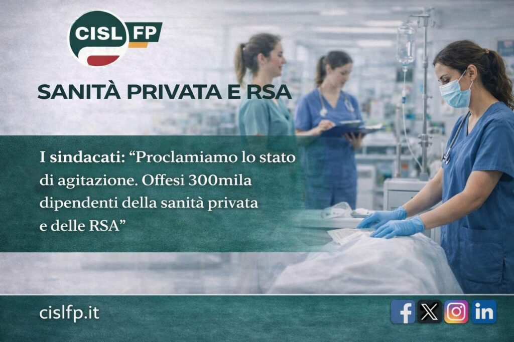 Sanità Privata. Fp Cgil, Cisl Fp e Uil Fpl: “Proclamiamo lo stato di agitazione. Offesi 300mila dipendenti della sanità privata e delle RSA” 2 Sanità Privata. Fp Cgil, Cisl Fp e Uil Fpl: “Proclamiamo lo stato di agitazione. Offesi 300mila dipendenti della sanità privata e delle RSA” | Cisl Fp | Funzione Pubblica