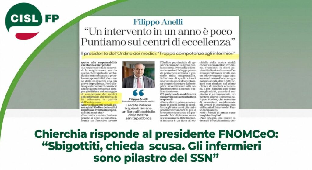 Sanità. Chierchia (CISL FP): “Sbigottiti per parole del presidente FNOMCeO sugli infermieri. Sono pilastro del SSN” 2 Sanità. Chierchia (CISL FP): “Sbigottiti per parole del presidente FNOMCeO sugli infermieri. Sono pilastro del SSN” | Cisl Fp | Funzione Pubblica